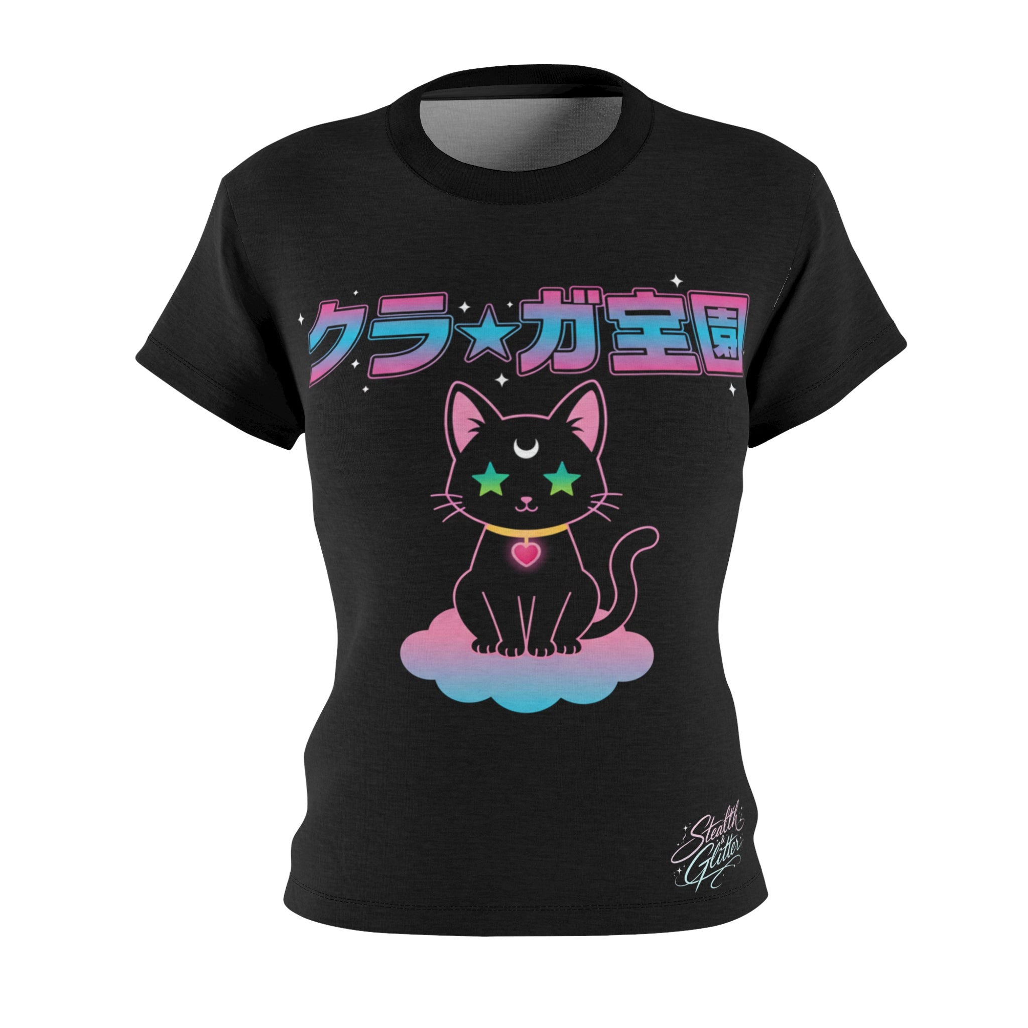 Kura☆Gakuen Neon Cat Cloud - Fitted Tee