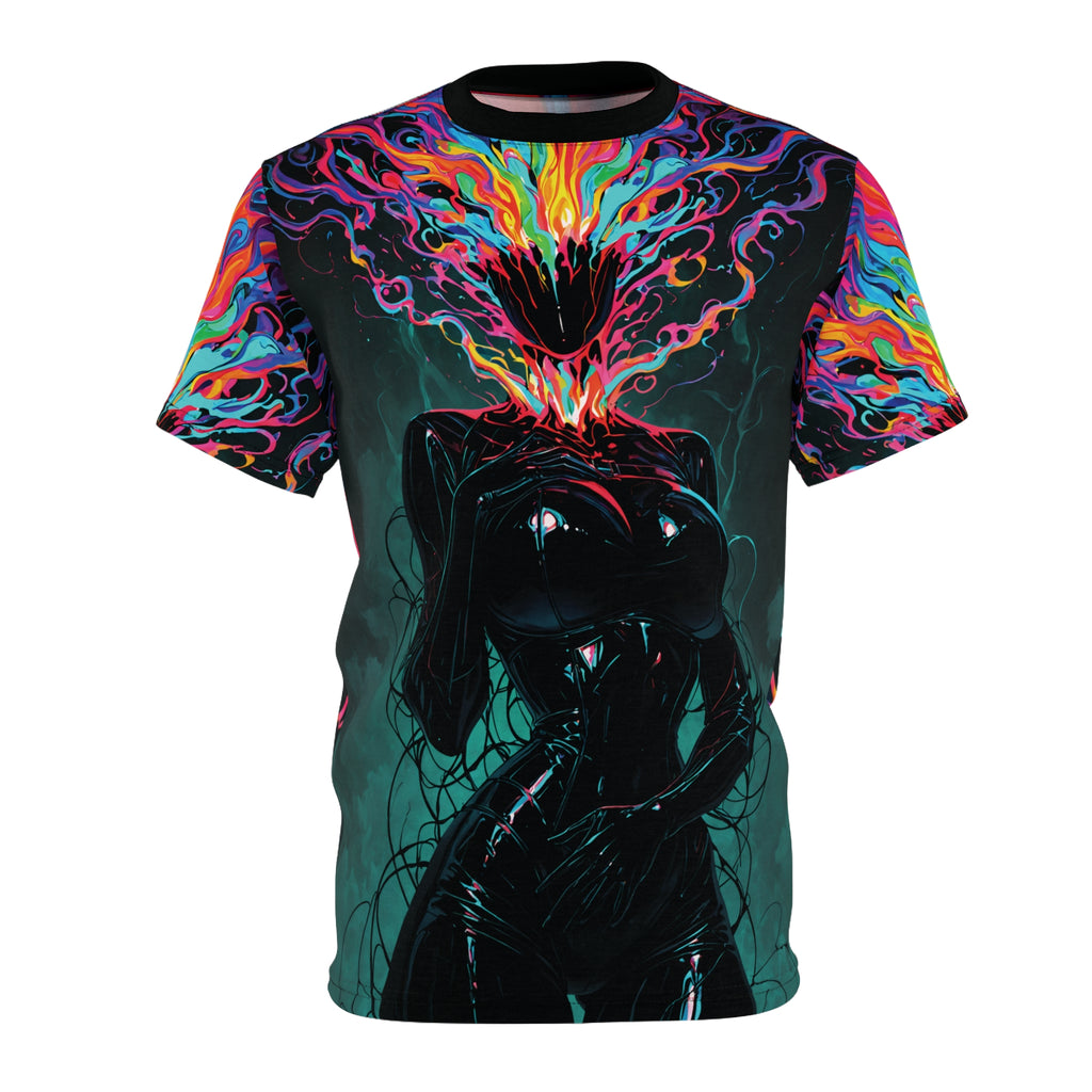 Stealth & Glitter – Heavy Cotton Tee – Neon Flame Head Silhouette Design
