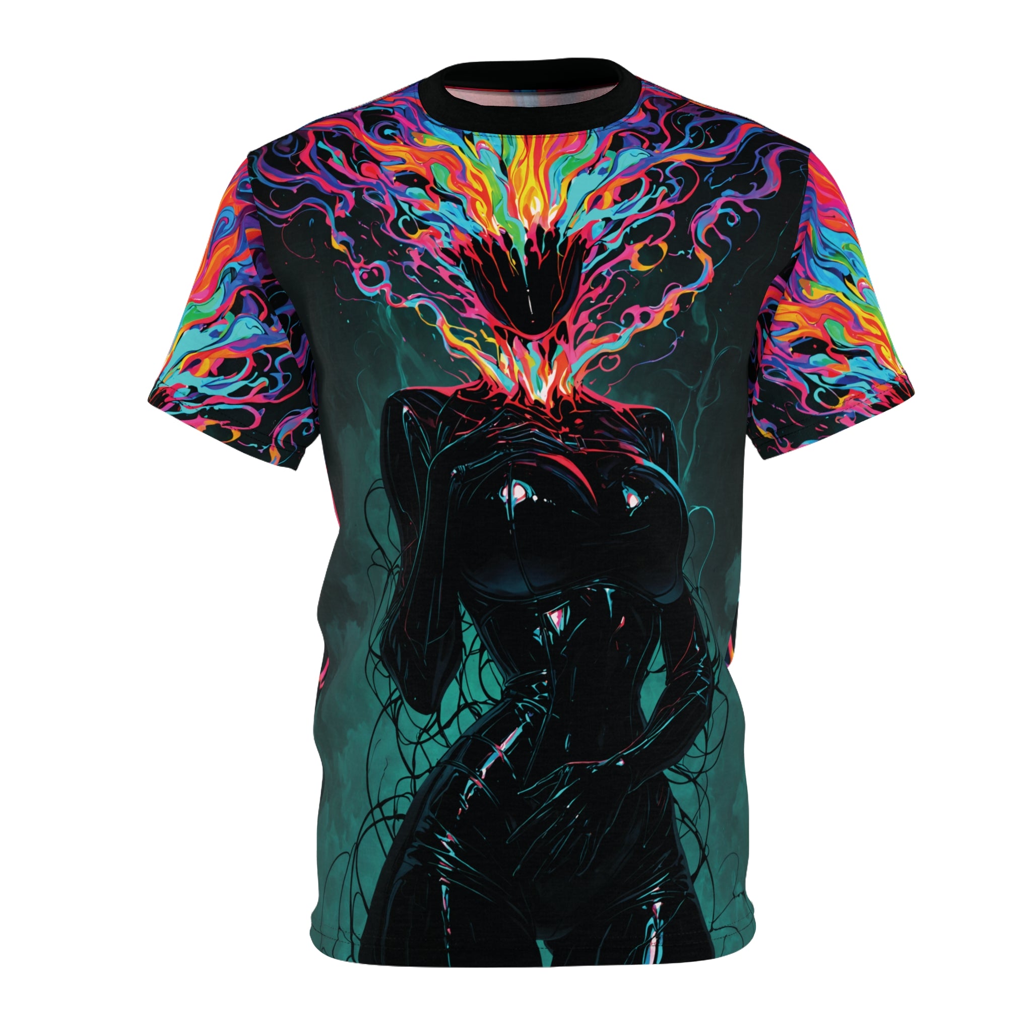 Stealth & Glitter – Heavy Cotton Tee – Neon Flame Head Silhouette Design