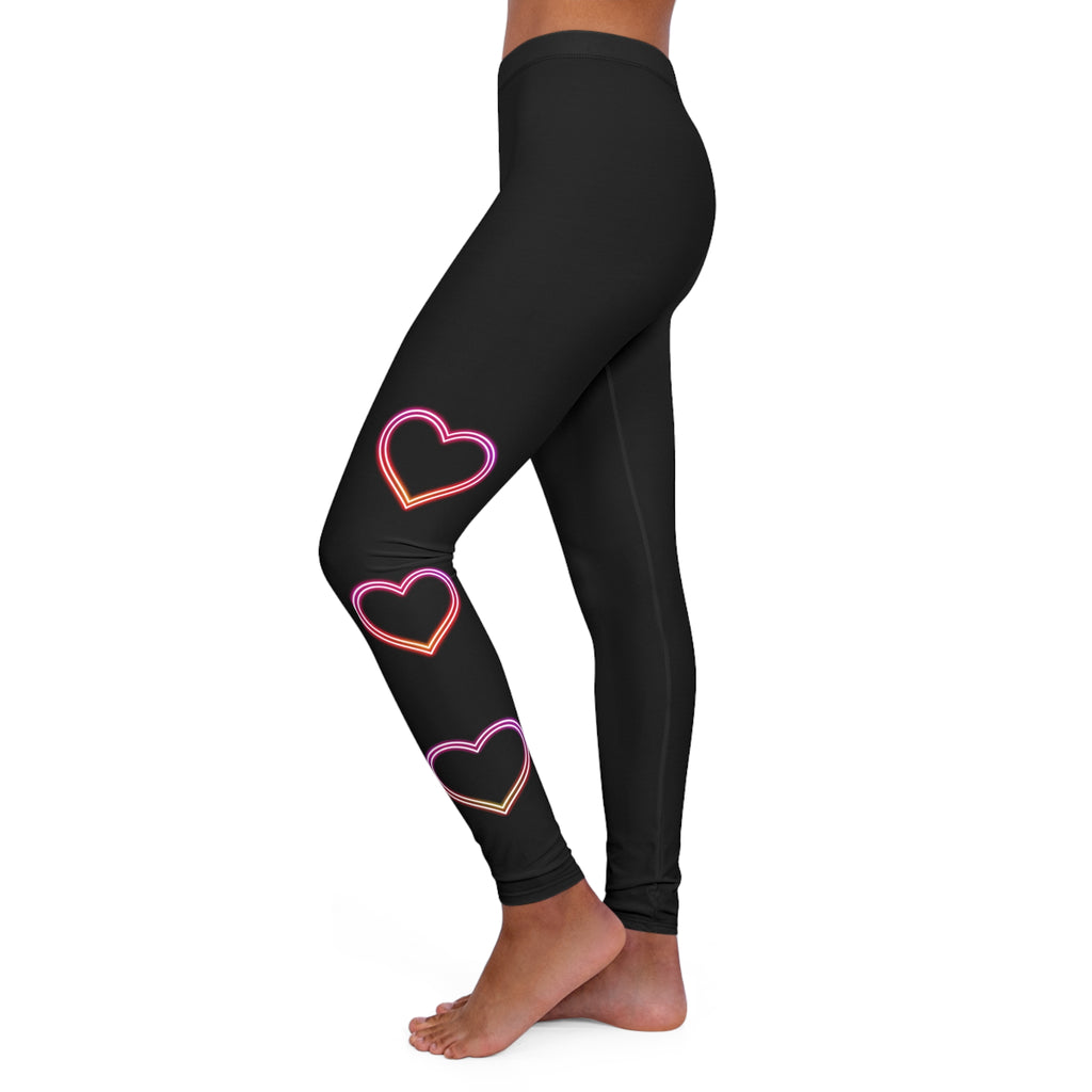 Stealth and Glitter - Black Leggings with Pink Gradient Heart Accents