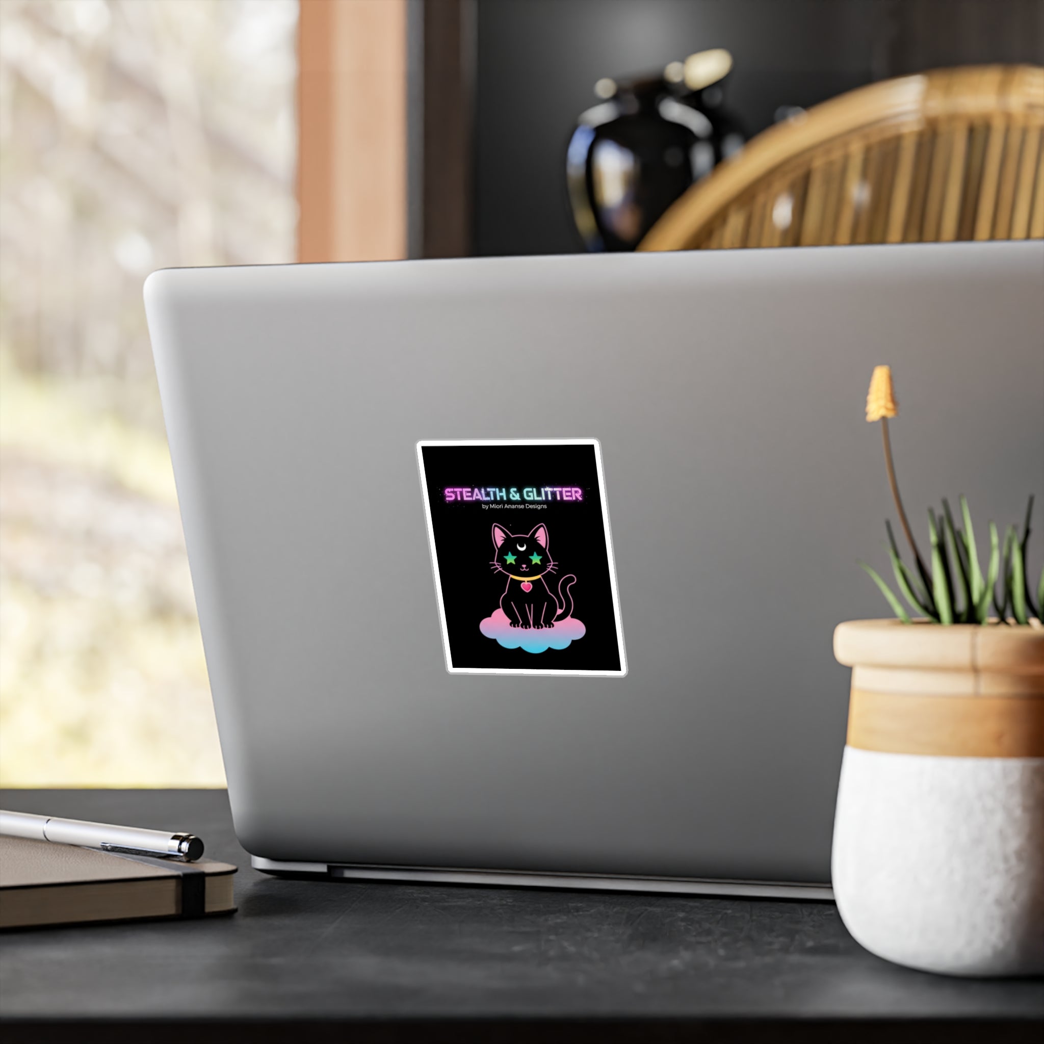 Stealth and Glitter -- Vinyl Decal Cosmic Cat Kiss-Cut Decal Sticker | Pastel Shojo-Inspired Design
