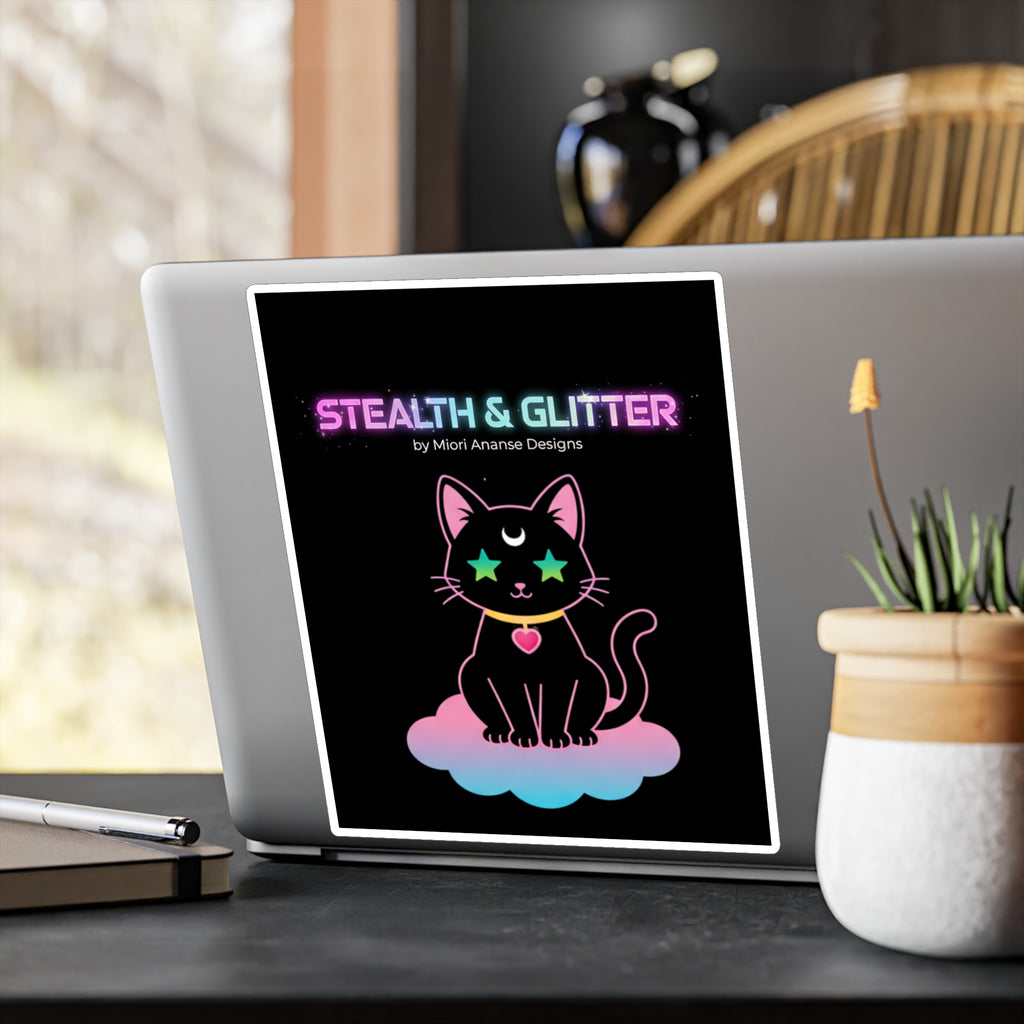 Stealth and Glitter -- Vinyl Decal Cosmic Cat Kiss-Cut Decal Sticker | Pastel Shojo-Inspired Design
