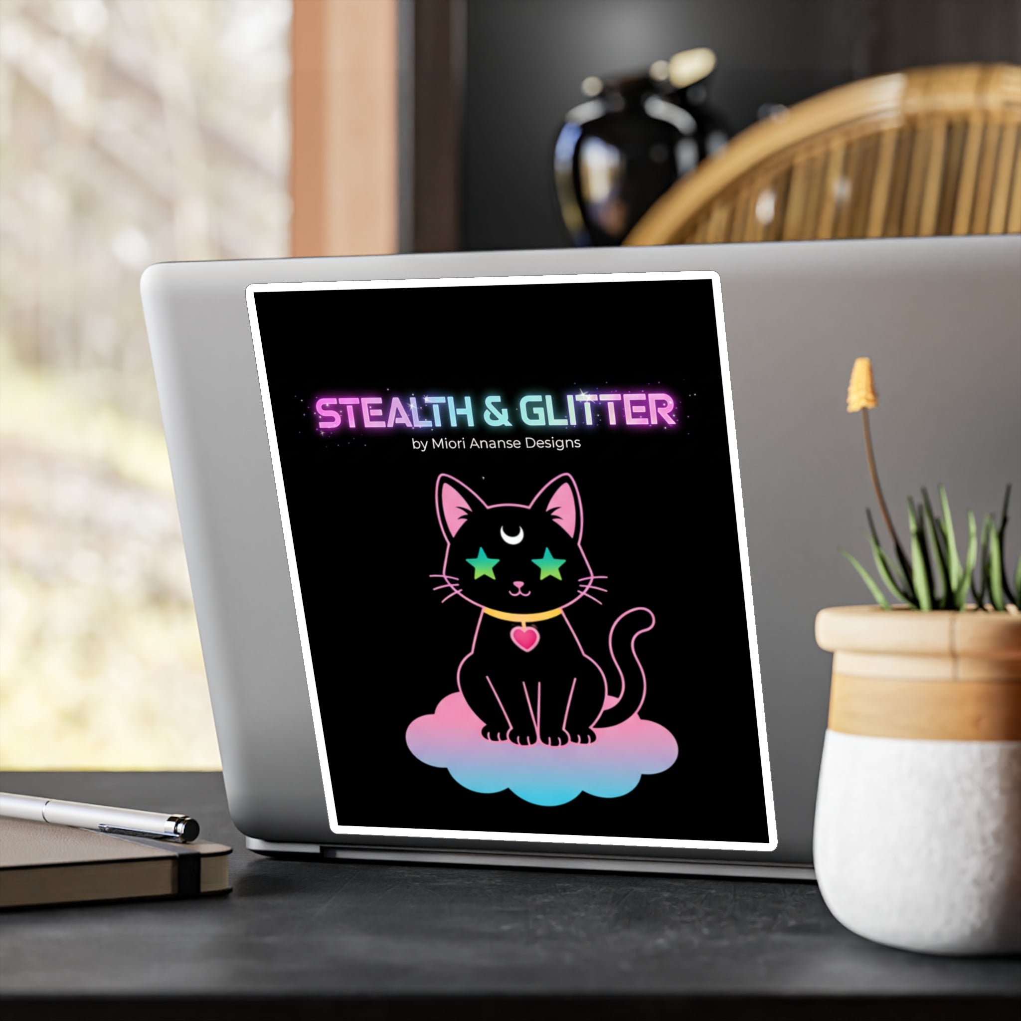 Stealth and Glitter -- Vinyl Decal Cosmic Cat Kiss-Cut Decal Sticker | Pastel Shojo-Inspired Design