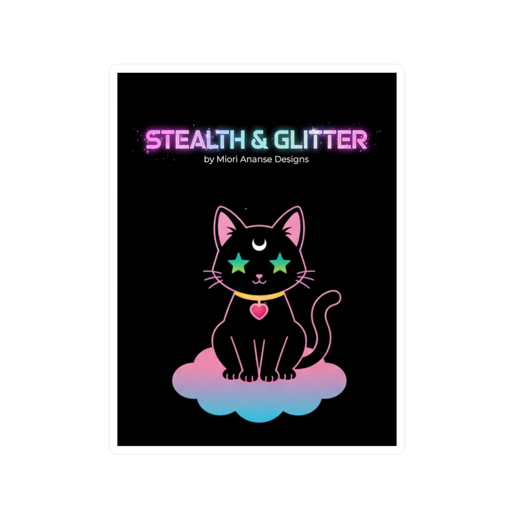 Stealth and Glitter -- Vinyl Decal Cosmic Cat Kiss-Cut Decal Sticker | Pastel Shojo-Inspired Design