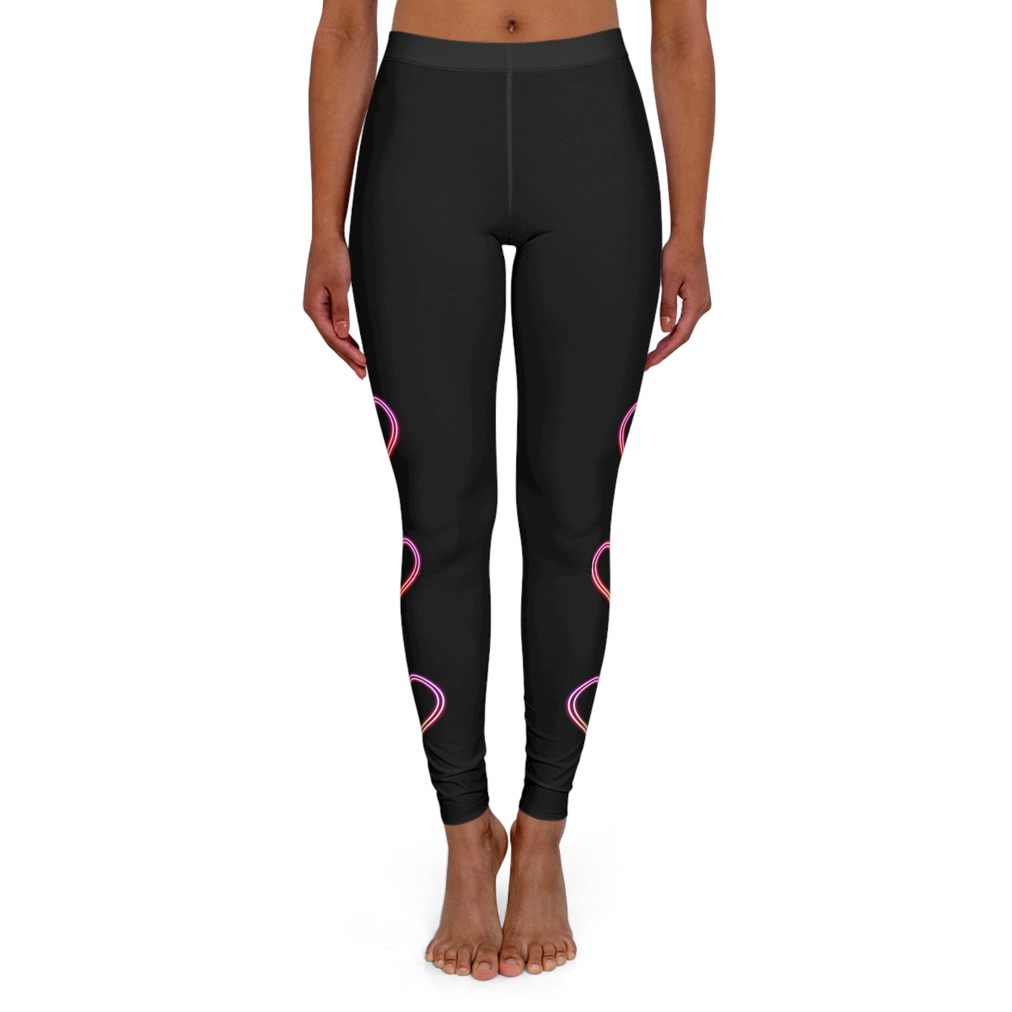 Stealth and Glitter - Black Leggings with Pink Gradient Heart Accents