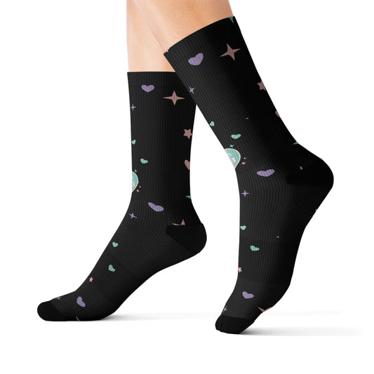 Stealth & Glitter — Kura☆Gakuen Crest Socks (Black Edition)