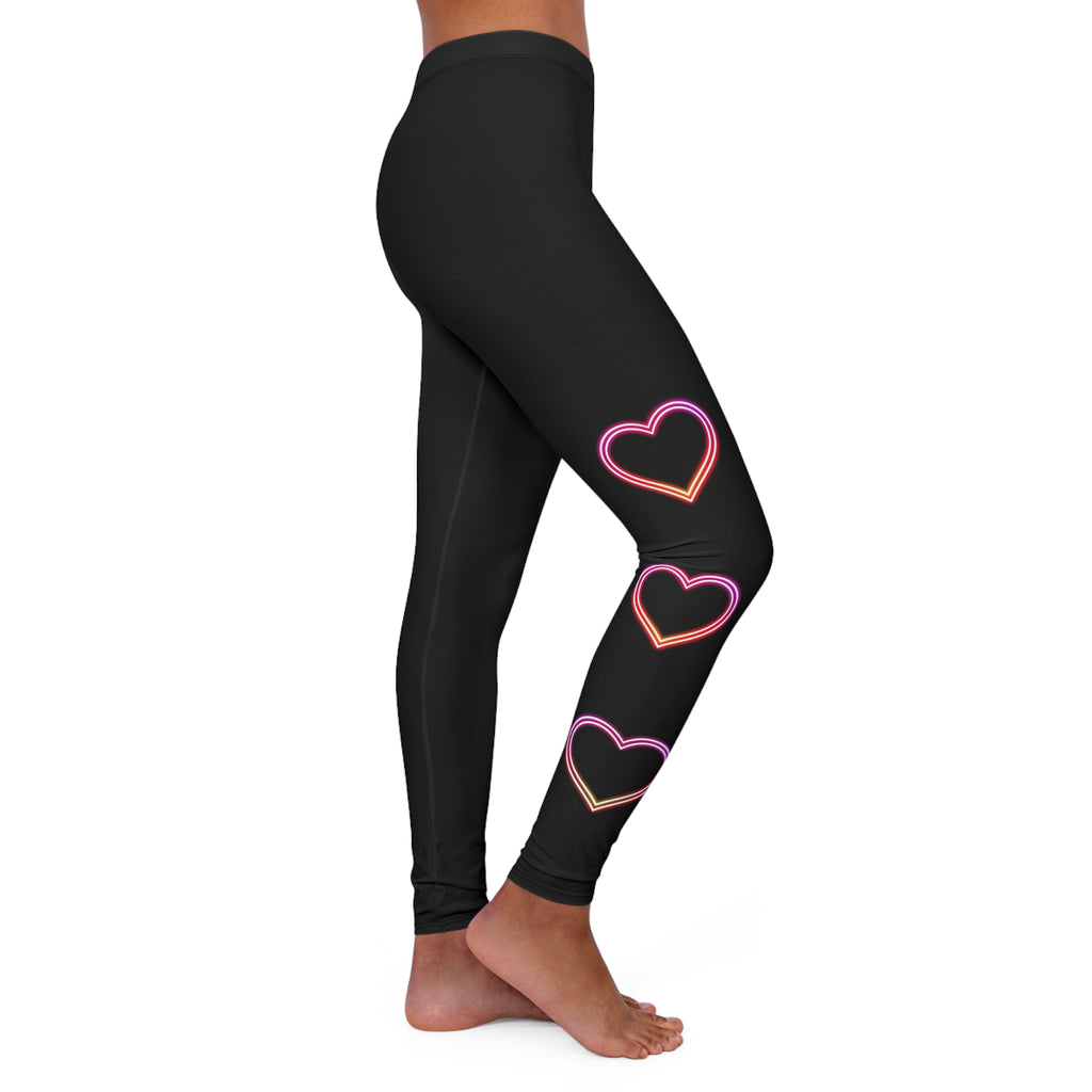 Stealth and Glitter - Black Leggings with Pink Gradient Heart Accents