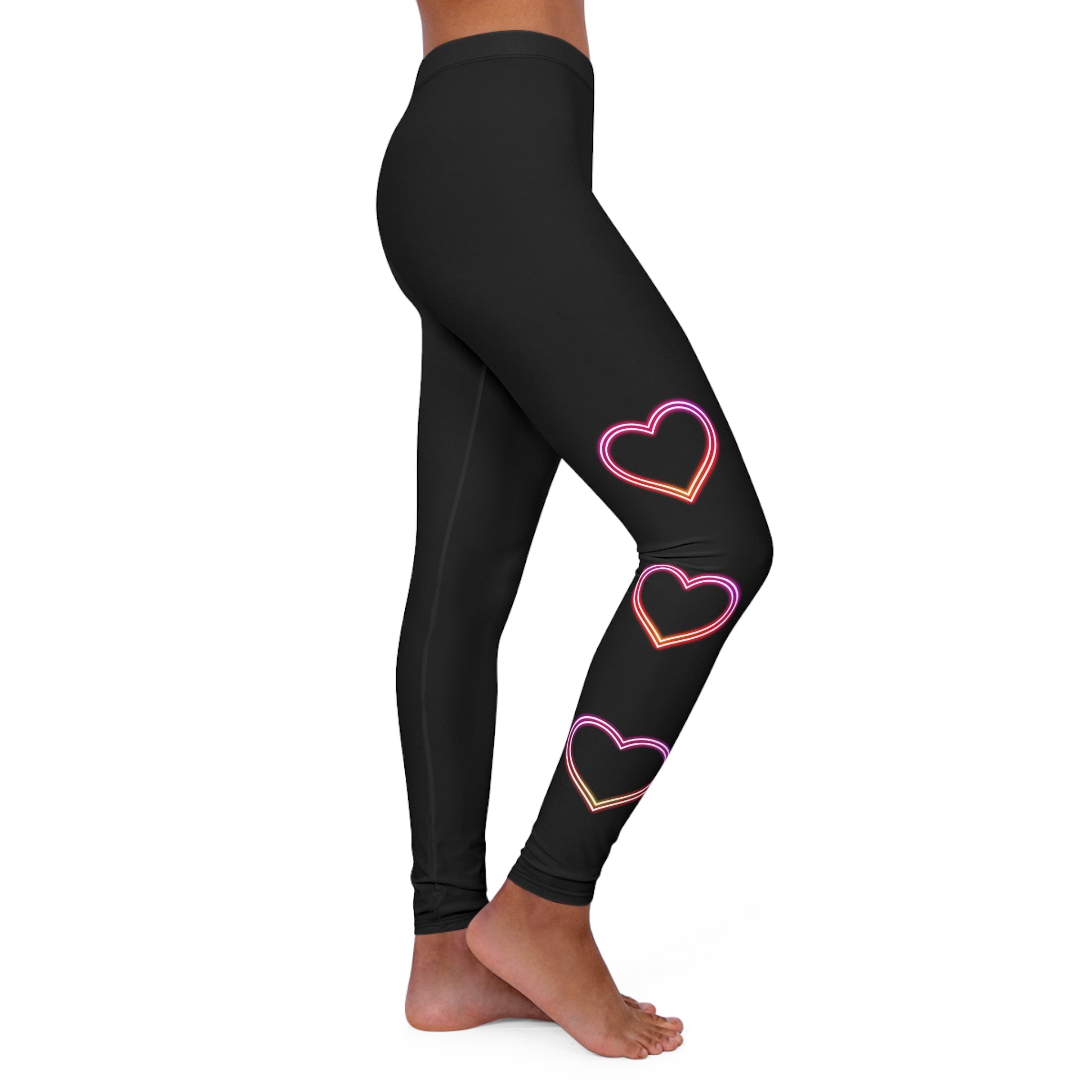 Stealth and Glitter - Black Leggings with Pink Gradient Heart Accents