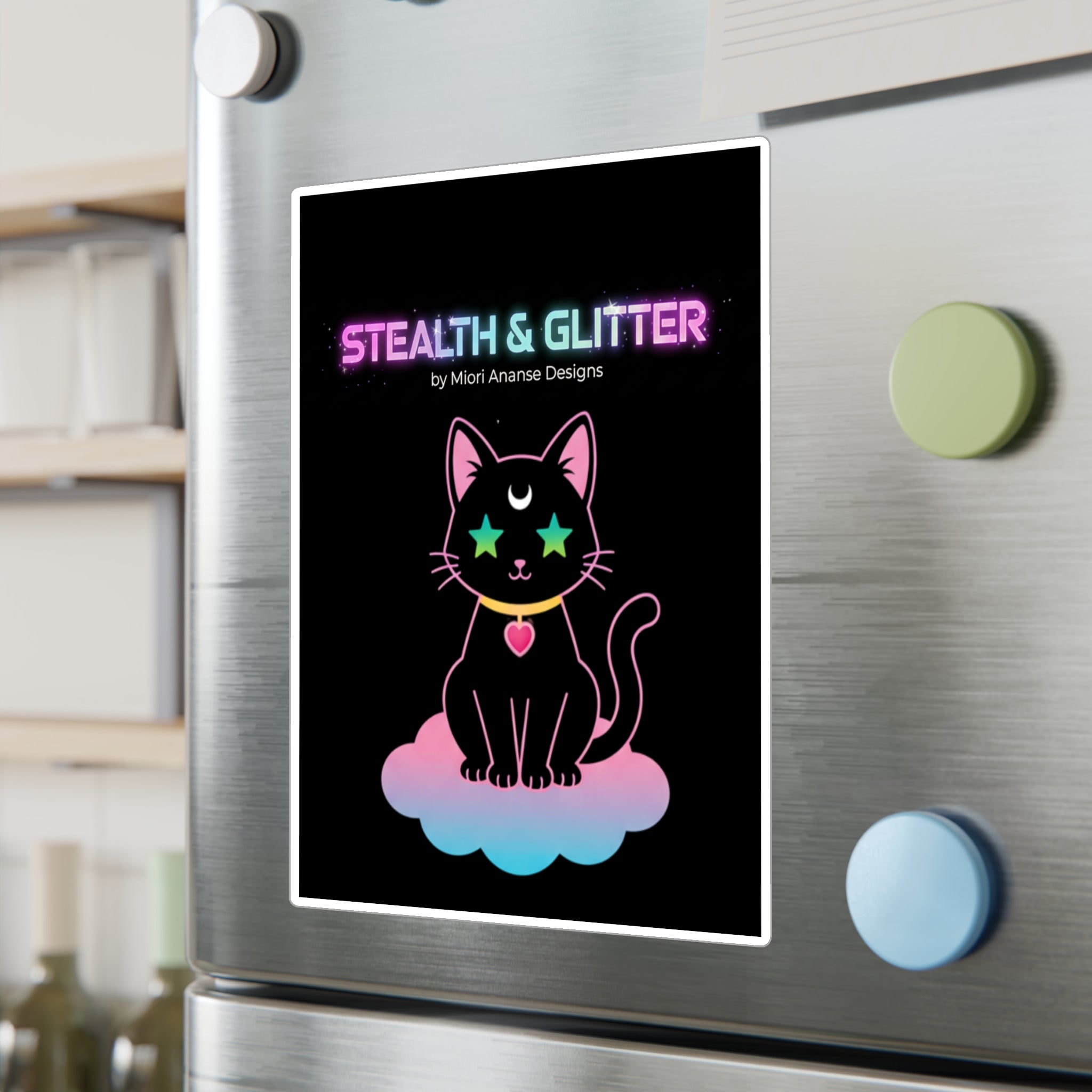 Stealth and Glitter -- Vinyl Decal Cosmic Cat Kiss-Cut Decal Sticker | Pastel Shojo-Inspired Design
