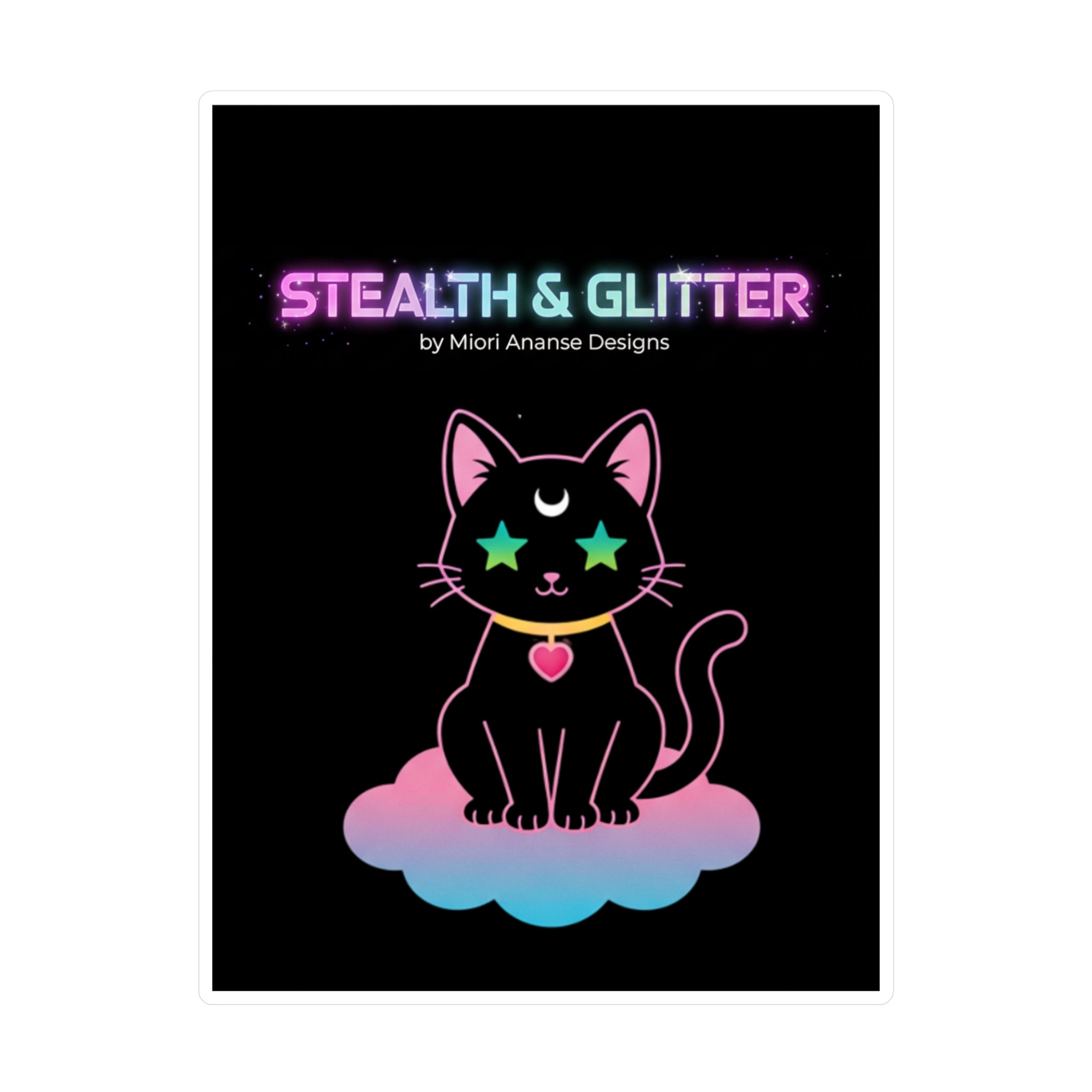 Stealth and Glitter -- Vinyl Decal Cosmic Cat Kiss-Cut Decal Sticker | Pastel Shojo-Inspired Design