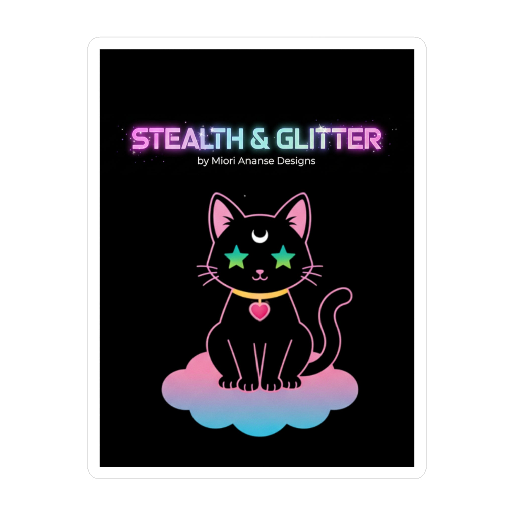 Stealth and Glitter -- Vinyl Decal Cosmic Cat Kiss-Cut Decal Sticker | Pastel Shojo-Inspired Design
