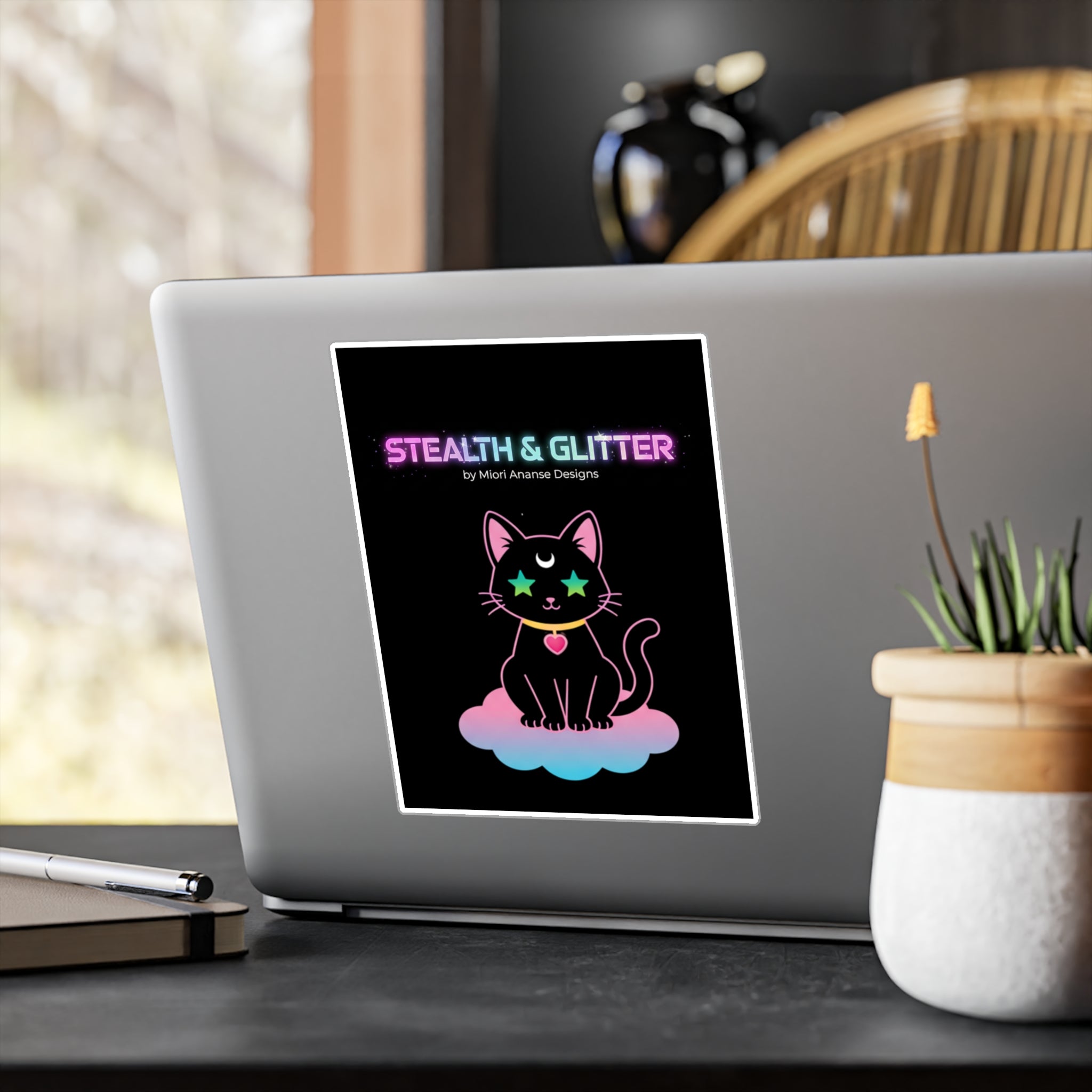 Stealth and Glitter -- Vinyl Decal Cosmic Cat Kiss-Cut Decal Sticker | Pastel Shojo-Inspired Design