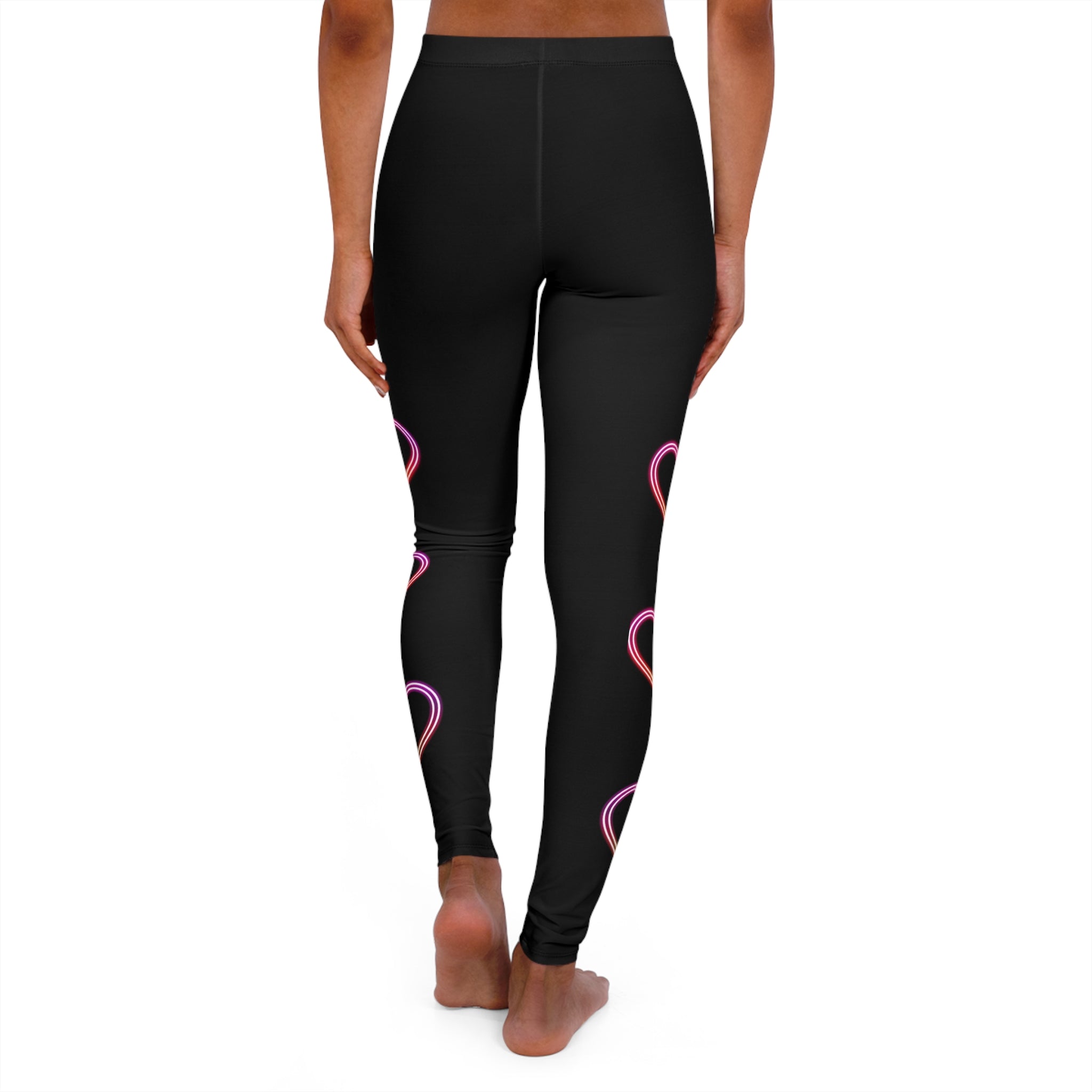 Stealth and Glitter - Black Leggings with Pink Gradient Heart Accents