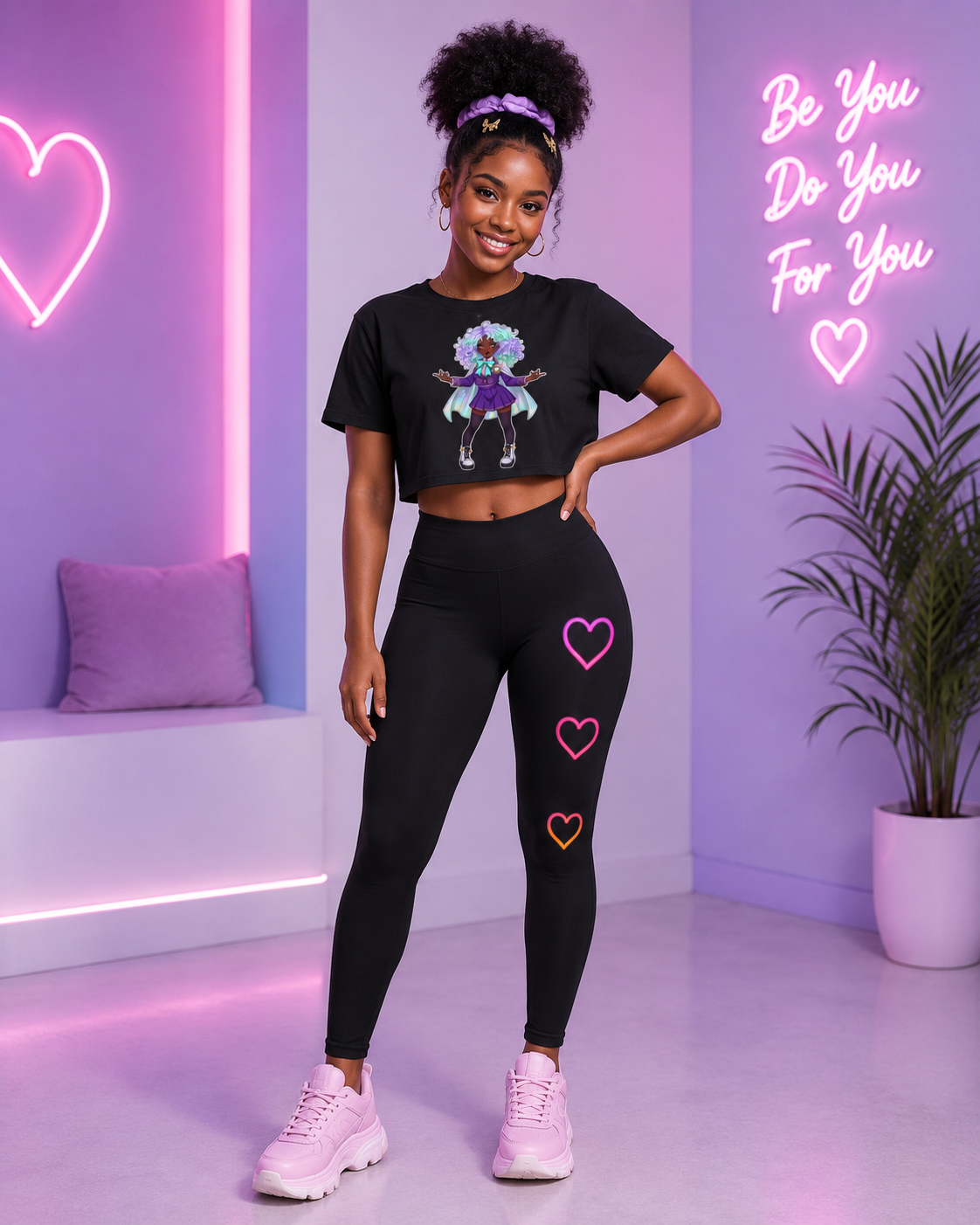 Stealth and Glitter - Anime Outfit Bundle - Leggings plus Crop Tee