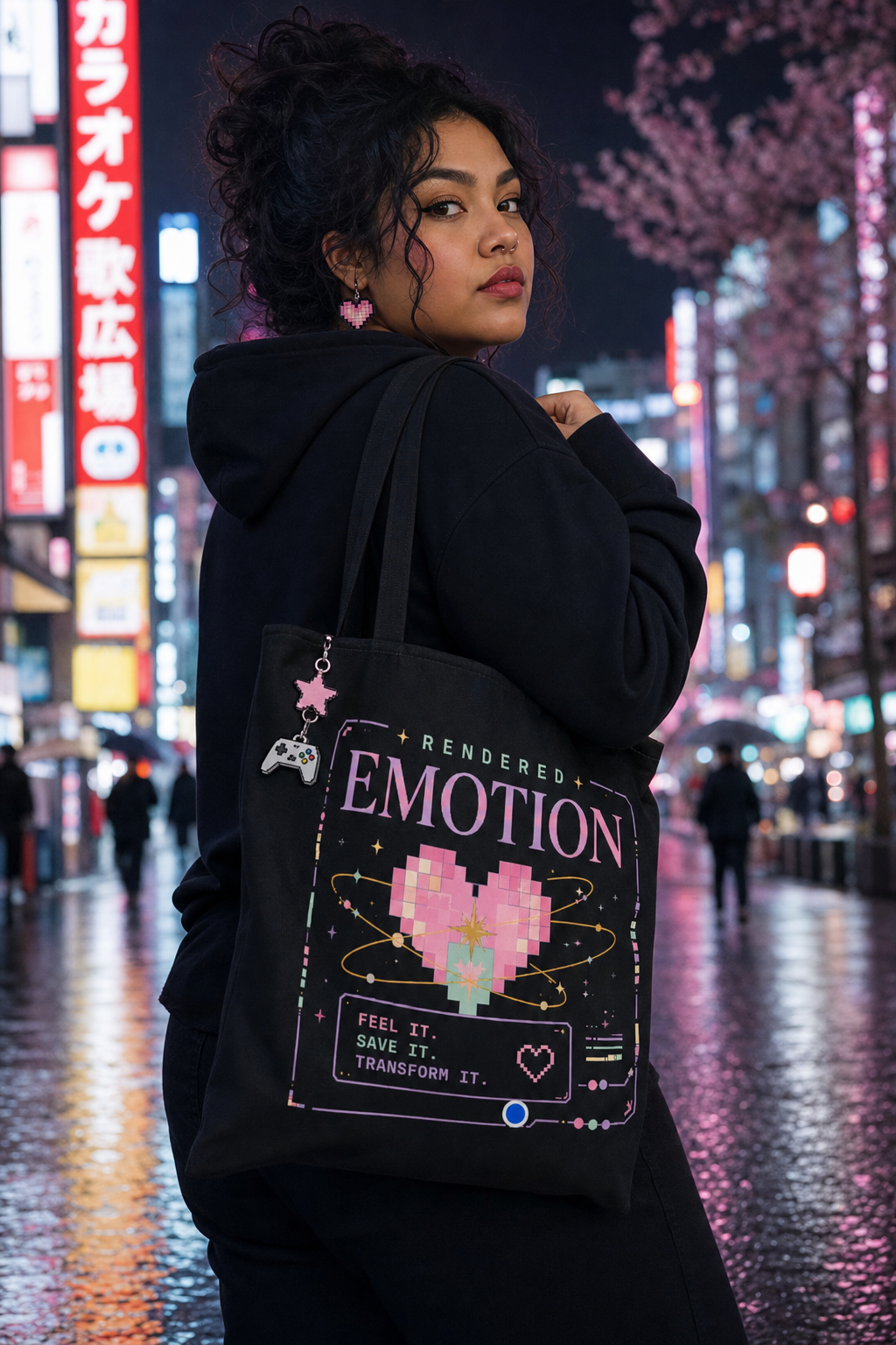 Canvas Tote Bag - Rendered Emotion Pixel Heart