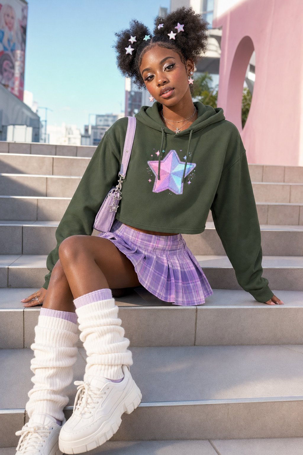 Pastel Prism Star Crop Hoodie